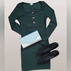 HEART & HIPS Forest Green Long Sleeve Scoop Neck Bodycon Sweater Dress M